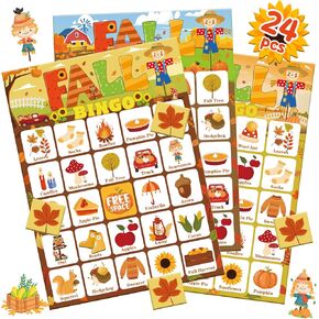 Fall Bingo Games for Kids Autumn Party Games with 24 Players Cards Harvest Games for Adults Children Outdoor Activities Supplies Favors Decorations in Saudi Arabia