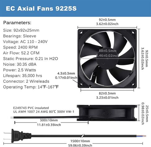 GDSTIME EC AXIAL 8025 ، مروحة الكعك 110V 115V 120V 220V 240V AC 80 مم × 25 مم مروحة تبريد صغيرة بدون فرش مع سلك الطاقة لمشاريع عادم التهوية DIY in Saudi Arabia