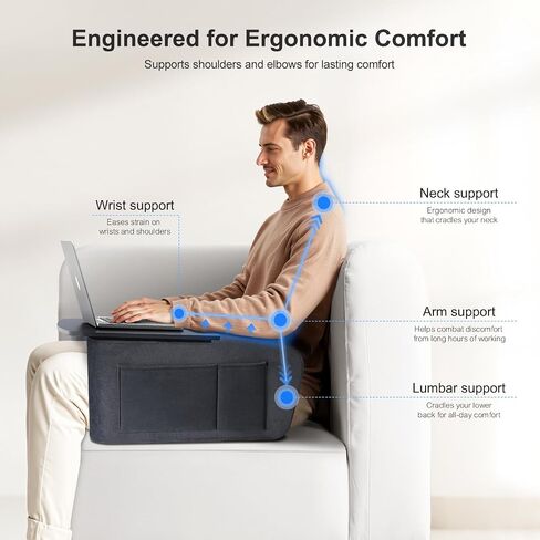 Lap Desk for Adults with Arm Rests,Ergonomic Laptop Pillow Stand for Bed,Couch,Floor,Large Table for Long Hours Work,Eating,Gaming,Reading and Writing,Lap Laptop Desk for College Dorm Room in Saudi Arabia