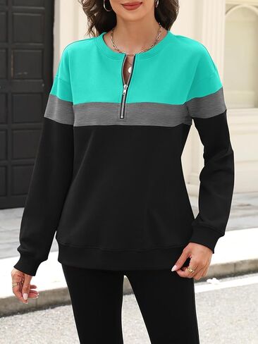 Womens Sweatshirts Half Zip Fleece Pullover Tops Color Block Quarter Zipper Hoodies Fall Winter Clothes in Kuwait