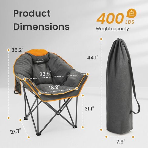 Oversized Padded Comfy Camping Chair for Adults, Portable Padded Lawn Chair, Weight Capacity 400 LBS, Heavy Duty Moon Leisure Folding Chair for Camping, Hiking, Carry Bag, Army Green (2 Pack) in Saudi Arabia