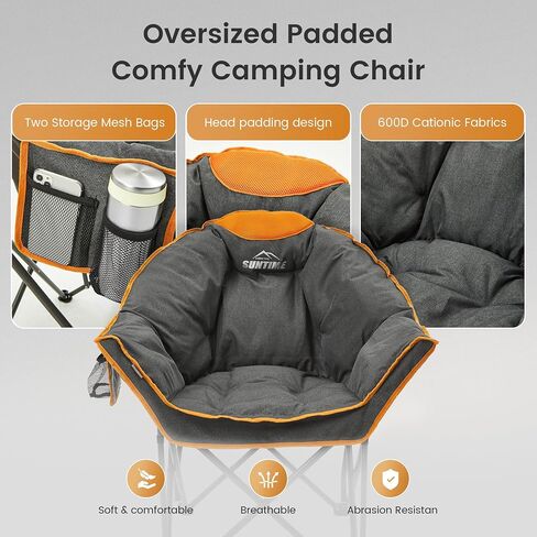 Oversized Padded Comfy Camping Chair for Adults, Portable Padded Lawn Chair, Weight Capacity 400 LBS, Heavy Duty Moon Leisure Folding Chair for Camping, Hiking, Carry Bag, Army Green (2 Pack) in Saudi Arabia
