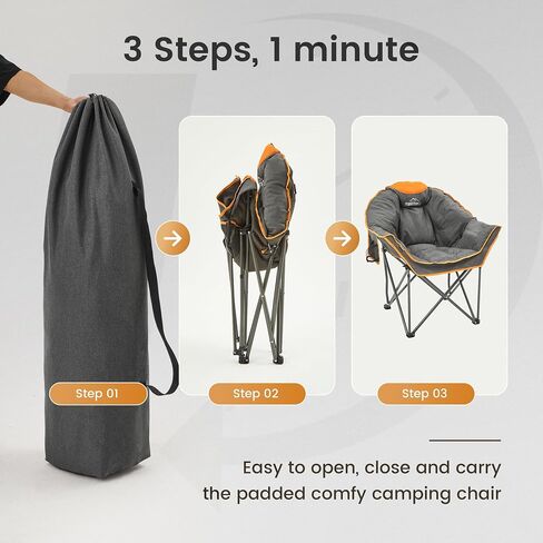 Oversized Padded Comfy Camping Chair for Adults, Portable Padded Lawn Chair, Weight Capacity 400 LBS, Heavy Duty Moon Leisure Folding Chair for Camping, Hiking, Carry Bag, Army Green (2 Pack) in Saudi Arabia