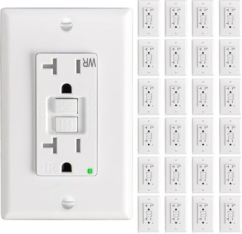 Amico GFCI Outlet 20 Amp with Thinner Design 12 Pack, Weather Resistant (WR), Self-Test GFI Receptacles with LED Indicator, Wall Plates and Screws Included, Indoor or Outdoor, ETL Listed, White in Saudi Arabia