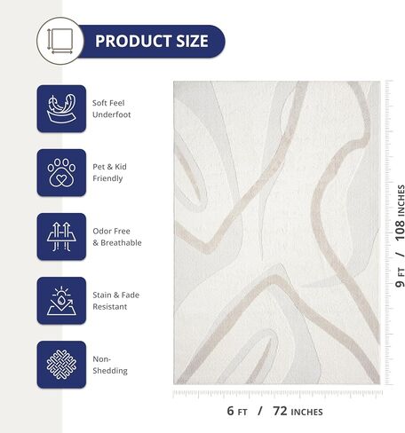 Abani Nomad Cream & Beige Area Rug 8' x 10' for Living Room, Bedroom - Chic Abstract Pattern - Durable & Easy to Clean in Saudi Arabia