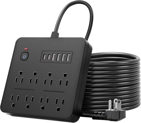 6 قدم شريط طاقة توصيل مسطح ، 8 منافذ AC متعددة مع 6 منافذ USB (2 USB C) ، سلك تمديد 6 أقدام ، 1250W/10A ، زر مفتاح اللمس واحد ، 17 في 1 POWERSTRIP مضغوط (أبيض) in Saudi Arabia
