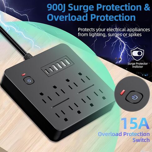 6 قدم شريط طاقة توصيل مسطح ، 8 منافذ AC متعددة مع 6 منافذ USB (2 USB C) ، سلك تمديد 6 أقدام ، 1250W/10A ، زر مفتاح اللمس واحد ، 17 في 1 POWERSTRIP مضغوط (أبيض) in Saudi Arabia