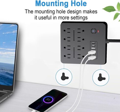 6 قدم شريط طاقة توصيل مسطح ، 8 منافذ AC متعددة مع 6 منافذ USB (2 USB C) ، سلك تمديد 6 أقدام ، 1250W/10A ، زر مفتاح اللمس واحد ، 17 في 1 POWERSTRIP مضغوط (أبيض) in Saudi Arabia