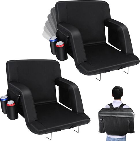 Stadium Seats with Back Support, Bleacher Chairs with Back and Cushion 2.6'' Thick Padded, 6 Reclining Positions, Folding Stadium Seats with Armrests, Bleacher Seats for Sports Events, Beaches in Kuwait