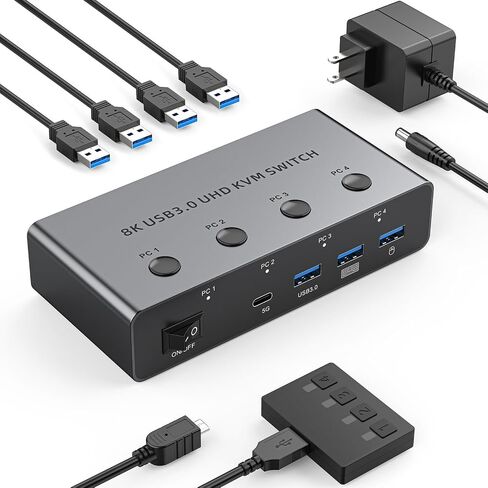 4K HDMI KVM Switch 1 Monitor 2 Computers 4K@60Hz, USB KVM Switches for Two Computer Share Monitor 3 USB Ports for Keyboard Mouse, Support Extended&Mirror Mode with Desktop Controller 2 Wires Included in Saudi Arabia
