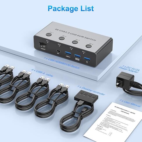 4K HDMI KVM Switch 1 Monitor 2 Computers 4K@60Hz, USB KVM Switches for Two Computer Share Monitor 3 USB Ports for Keyboard Mouse, Support Extended&Mirror Mode with Desktop Controller 2 Wires Included in Saudi Arabia