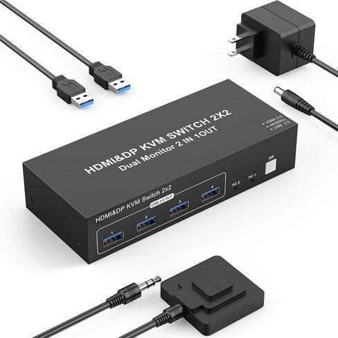 4K HDMI KVM Switch 1 شاشة 2 أجهزة الكمبيوتر 4K@60Hz ، مفاتيح USB KVM لشاشة مشاركة كمبيوتر 3 منافذ USB لفأرة لوحة المفاتيح ، وضع الدعم الموسع والمرآة مع وحدة تحكم سطح المكتب 2 in Saudi Arabia