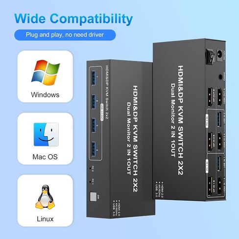 4K HDMI KVM Switch 1 شاشة 2 أجهزة الكمبيوتر 4K@60Hz ، مفاتيح USB KVM لشاشة مشاركة كمبيوتر 3 منافذ USB لفأرة لوحة المفاتيح ، وضع الدعم الموسع والمرآة مع وحدة تحكم سطح المكتب 2 in Saudi Arabia