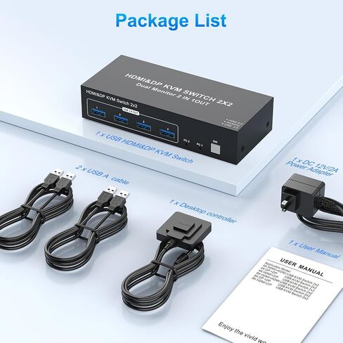 4K HDMI KVM Switch 1 شاشة 2 أجهزة الكمبيوتر 4K@60Hz ، مفاتيح USB KVM لشاشة مشاركة كمبيوتر 3 منافذ USB لفأرة لوحة المفاتيح ، وضع الدعم الموسع والمرآة مع وحدة تحكم سطح المكتب 2 in Saudi Arabia