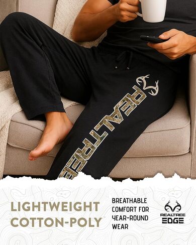 Realtree Black Pajama Pants for Men, Cotton-Poly Jersey PJ Pants, Men's Sleepwear PJ Bottoms (Black, X-Large) in Saudi Arabia
