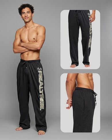 Realtree Black Pajama Pants for Men, Cotton-Poly Jersey PJ Pants, Men's Sleepwear PJ Bottoms (Black, X-Large) in Saudi Arabia