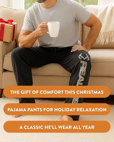 Realtree Black Pajama Pants for Men, Cotton-Poly Jersey PJ Pants, Men's Sleepwear PJ Bottoms (Black, X-Large) in Saudi Arabia