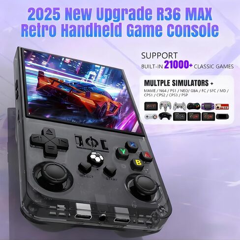 R36MAX Retro Handheld Game Console, 4.0 inch IPS Screen, More Than 20 Emulator and 18000+ Games, Portable Hand Held Open Source Linux System Video Game Console (128Gb Translucent Black) in Saudi Arabia