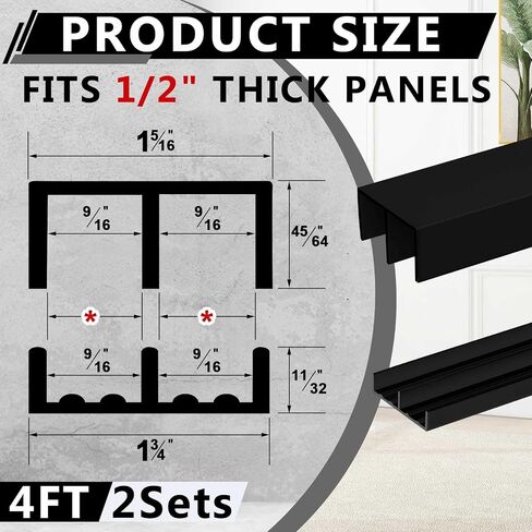 2 Sets 4 ft Long Plastic Sliding Cabinet Door Track Hardware Set for 1/2" Thick Panels Glass Window Cabinet Door Track for Sliding Closet Doors, Easy Quick Installation in Kuwait