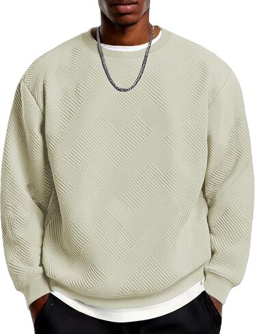 Coofandy Men Men Crewneck Sweatshirts نسيج هندسي غير رسمي الأكمام الطويلة الأكمام الطويلة in Kuwait