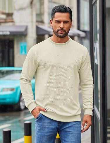 Coofandy Men Men Crewneck Sweatshirts نسيج هندسي غير رسمي الأكمام الطويلة الأكمام الطويلة in Kuwait