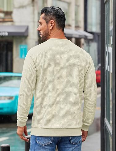 Coofandy Men Men Crewneck Sweatshirts نسيج هندسي غير رسمي الأكمام الطويلة الأكمام الطويلة in Kuwait