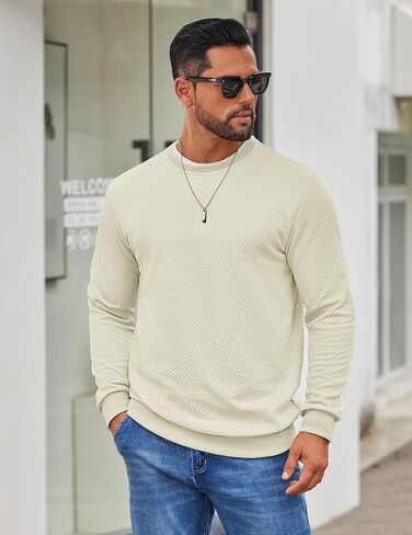 Coofandy Men Men Crewneck Sweatshirts نسيج هندسي غير رسمي الأكمام الطويلة الأكمام الطويلة in Kuwait