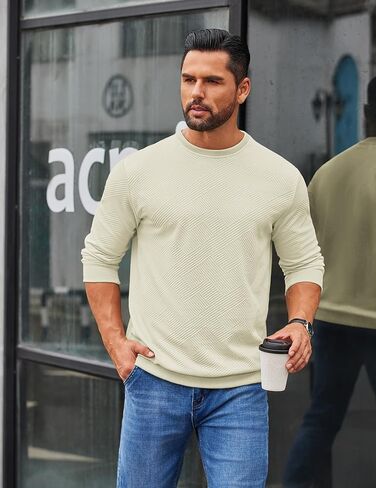 Coofandy Men Men Crewneck Sweatshirts نسيج هندسي غير رسمي الأكمام الطويلة الأكمام الطويلة in Kuwait