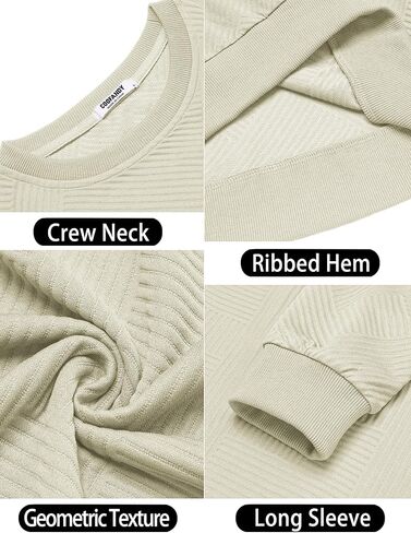 Coofandy Men Men Crewneck Sweatshirts نسيج هندسي غير رسمي الأكمام الطويلة الأكمام الطويلة in Kuwait