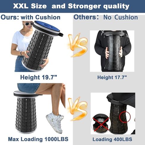 2025 Upgraded XXL Collapsible Stool with Cushion 20.4", 200Kg Max Weight, Wider & Taller Pop Up Seat, Heavy Duty Portable Retractable Folding Stool or Travel Foot Rest, Gift for Camping & Outdoors in Kuwait