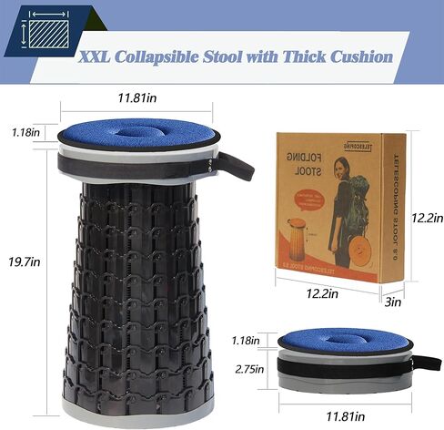 2025 Upgraded XXL Collapsible Stool with Cushion 20.4", 200Kg Max Weight, Wider & Taller Pop Up Seat, Heavy Duty Portable Retractable Folding Stool or Travel Foot Rest, Gift for Camping & Outdoors in Kuwait