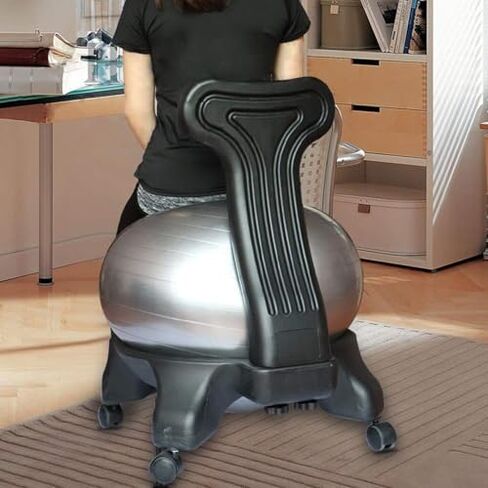 Ergonomic Physio Ball Chair with Wheels - Movable 55cm Anti-Burst Exercise Ball Desk Chair for Home & Office, Back Support, Core Balance, Ideal for Adults & Pregnant Women - Gray in Saudi Arabia