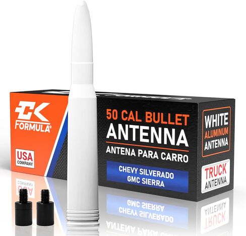 Silver Anodized 50 Cal Bullet Antenna for Chevy Silverado & GMC Sierra Trucks (1999–2025), Solid Billet Aluminum, Fade & Chip-Resistant, Car Wash Safe, Short Replacement Antenna, Truck Accessories in Saudi Arabia