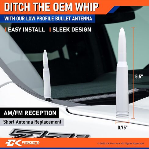 Silver Anodized 50 Cal Bullet Antenna for Chevy Silverado & GMC Sierra Trucks (1999–2025), Solid Billet Aluminum, Fade & Chip-Resistant, Car Wash Safe, Short Replacement Antenna, Truck Accessories in Saudi Arabia