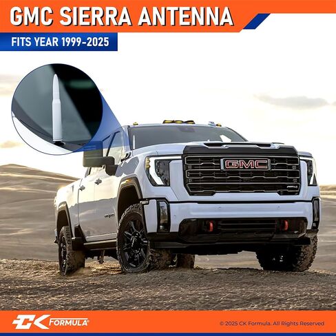 Silver Anodized 50 Cal Bullet Antenna for Chevy Silverado & GMC Sierra Trucks (1999–2025), Solid Billet Aluminum, Fade & Chip-Resistant, Car Wash Safe, Short Replacement Antenna, Truck Accessories in Saudi Arabia