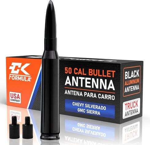 Silver Anodized 50 Cal Bullet Antenna for Chevy Silverado & GMC Sierra Trucks (1999–2025), Solid Billet Aluminum, Fade & Chip-Resistant, Car Wash Safe, Short Replacement Antenna, Truck Accessories in Saudi Arabia