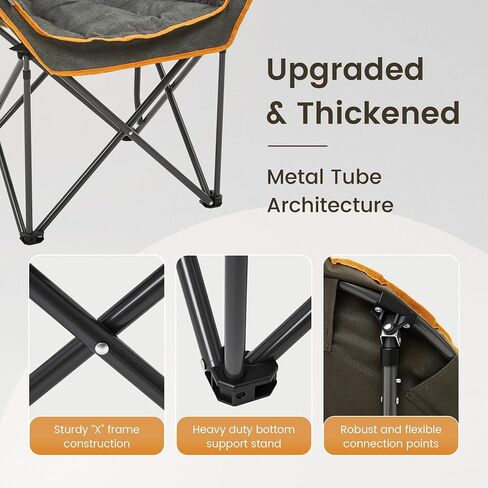 OUTDOOR LIVING SUNTIME Oversized Padded Comfy Camping Chair with Removable Footrest， Weight Capacity 400 LBS, Heavy Duty Moon Round Leisure Folding Chair for Camping, Hiking, Carry Bag, Gray in Saudi Arabia