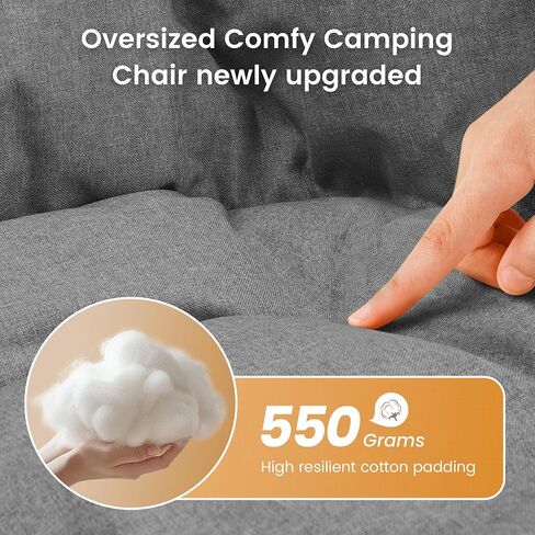 OUTDOOR LIVING SUNTIME Oversized Padded Comfy Camping Chair with Removable Footrest， Weight Capacity 400 LBS, Heavy Duty Moon Round Leisure Folding Chair for Camping, Hiking, Carry Bag, Gray in Saudi Arabia