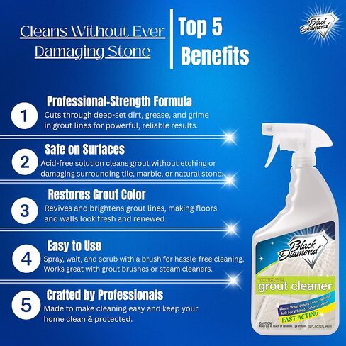 Black Diamond Ultimate Grout Cleaner: أفضل منظف للبلاط والسيراميك والخزف وخالي من الأنظف العميق والبقع الخالي من الأحماض الرخامية. (1-Quart/1-brush) in Kuwait