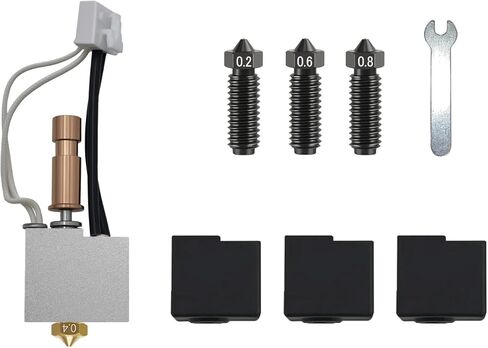 تحديث 0.4 مم تحديث HotEnd لـ Kobra S1 Combo من الفولاذ المقاوم للصدأ طباعة الفولاذ المقاوم للصدأ مجموعة الفوهة الساخنة الصلبة مع علبة تغطية السيليكون الإضافية والفوهات (0.2 مم/0.6 مم/0.8 مم) ، ل anycubic Kobra S1 in Kuwait