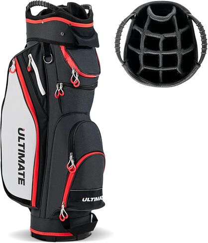 Goplus Golf Cart Bag with 14-Way Dividers, Lightweight Portable Golf Club Bag with 8 Zippered Pockets Including Cooler Bag, Rain Hood, Shoulder Strap, Carry Handle, Golf Bag for Men Women in Saudi Arabia