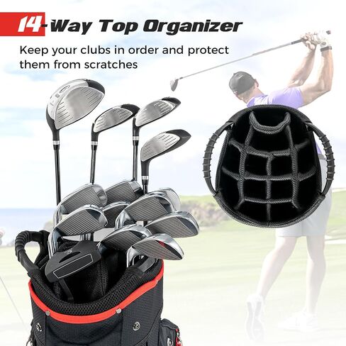 Goplus Golf Cart Bag with 14-Way Dividers, Lightweight Portable Golf Club Bag with 8 Zippered Pockets Including Cooler Bag, Rain Hood, Shoulder Strap, Carry Handle, Golf Bag for Men Women in Saudi Arabia