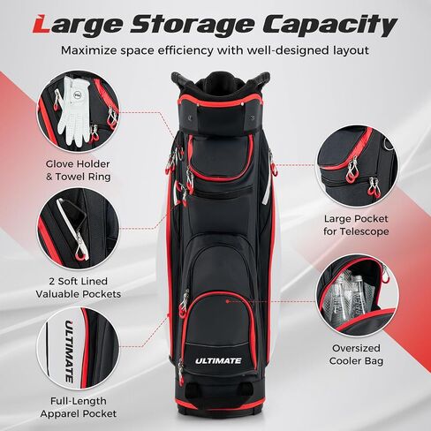 Goplus Golf Cart Bag with 14-Way Dividers, Lightweight Portable Golf Club Bag with 8 Zippered Pockets Including Cooler Bag, Rain Hood, Shoulder Strap, Carry Handle, Golf Bag for Men Women in Saudi Arabia