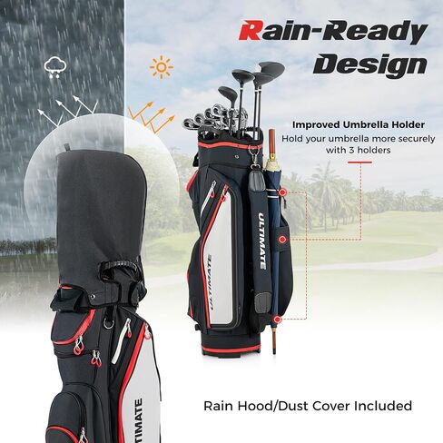Goplus Golf Cart Bag with 14-Way Dividers, Lightweight Portable Golf Club Bag with 8 Zippered Pockets Including Cooler Bag, Rain Hood, Shoulder Strap, Carry Handle, Golf Bag for Men Women in Saudi Arabia