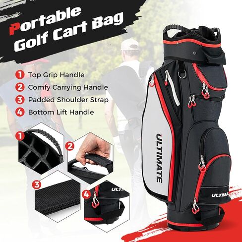 Goplus Golf Cart Bag with 14-Way Dividers, Lightweight Portable Golf Club Bag with 8 Zippered Pockets Including Cooler Bag, Rain Hood, Shoulder Strap, Carry Handle, Golf Bag for Men Women in Saudi Arabia