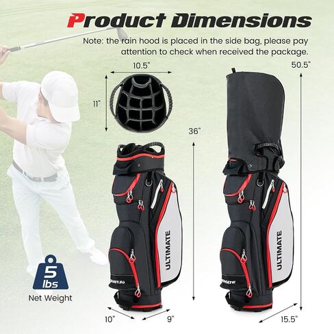 Goplus Golf Cart Bag with 14-Way Dividers, Lightweight Portable Golf Club Bag with 8 Zippered Pockets Including Cooler Bag, Rain Hood, Shoulder Strap, Carry Handle, Golf Bag for Men Women in Saudi Arabia