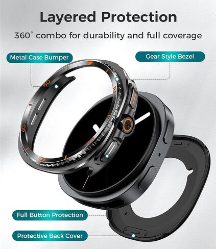 Goton Metal Case with Screen Protector for Galaxy Watch Ultra/Ultra 2 (2025) 47mm – 360° Full-Body Rugged Stainless Steel Bumper + Back Cover, Designed for Samsung Galaxy Watch 7/8 Ultra in Saudi Arabia