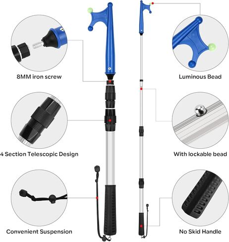 SAN LIKE Boat Hooks for Docking Extension Pole Hook Telescopic Boat Pole with Luminous Bead, Lightweight Floating, Non-Slip Rubber Handle, Durable & Rust-Resistant in Kuwait