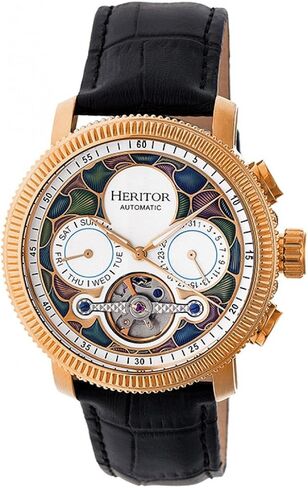 HERITOR Automatic Jeweled Automatic Movement 316L Surgical-Quality Stainless Steel Case/Sapphire-Coated Mineral Crystal and Leather Watch(Model: HERHR3503) in Saudi Arabia