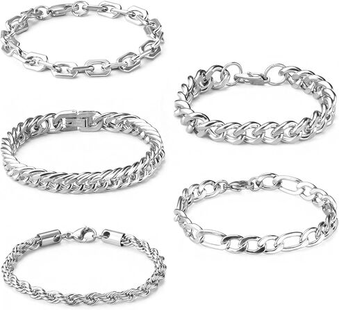 YADOCA Silver Chain Bracelets for Men Women - Waterproof Stainless Steel Figaro Rope Cuban Link Bracelet for Mens Silver Bracelet Jewelry Gift 6.5/7/7.5/8.3/9 Inches in Saudi Arabia